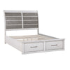 Amby Queen Platform Bed | 2 Footboard Drawers | Antique White & Gray Wood