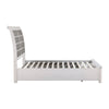 Amby Queen Platform Bed | 2 Footboard Drawers | Antique White & Gray Wood