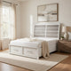 Amby Queen Platform Bed | 2 Footboard Drawers | Antique White & Gray Wood