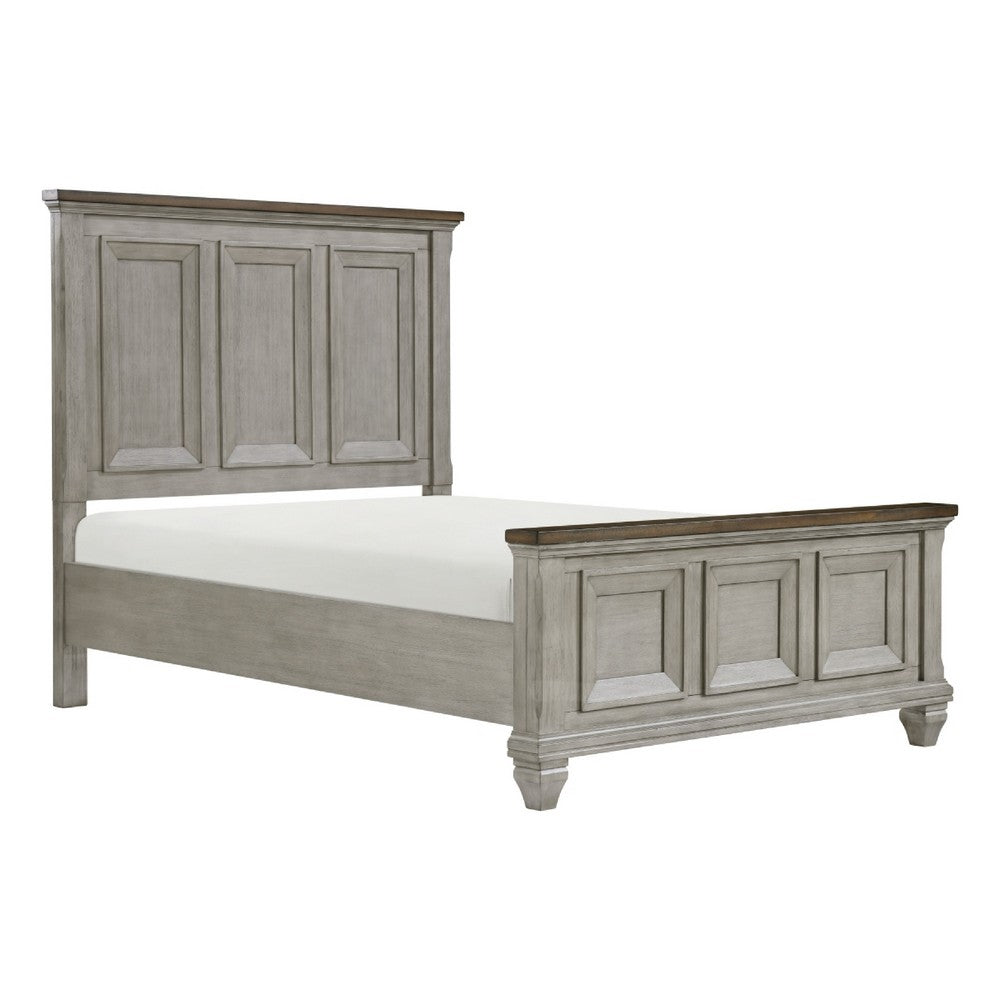 Rimy Queen Bed | Paneled Headboard & Footboard | Brown & Antique Gray