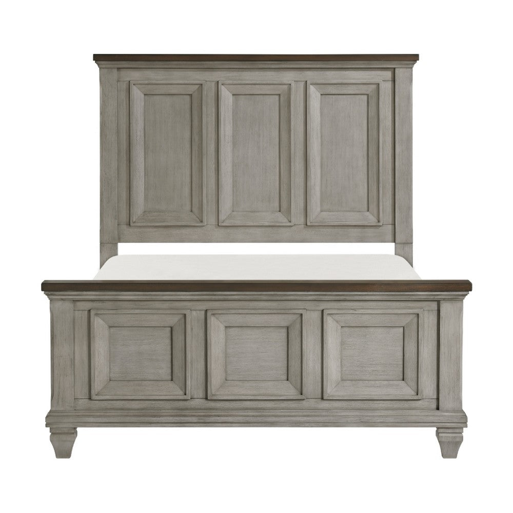 Rimy Queen Bed | Paneled Headboard & Footboard | Brown & Antique Gray