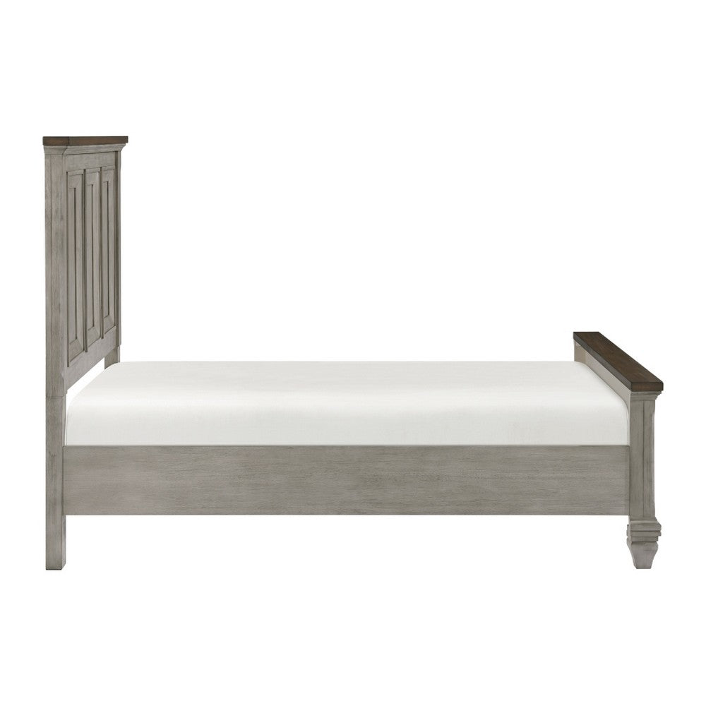 Rimy Queen Bed | Paneled Headboard & Footboard | Brown & Antique Gray