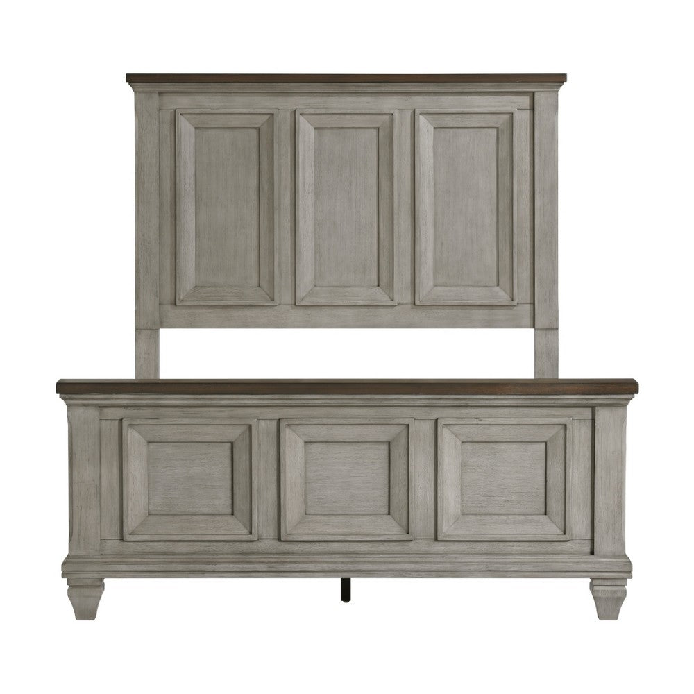 Rimy Queen Bed | Paneled Headboard & Footboard | Brown & Antique Gray