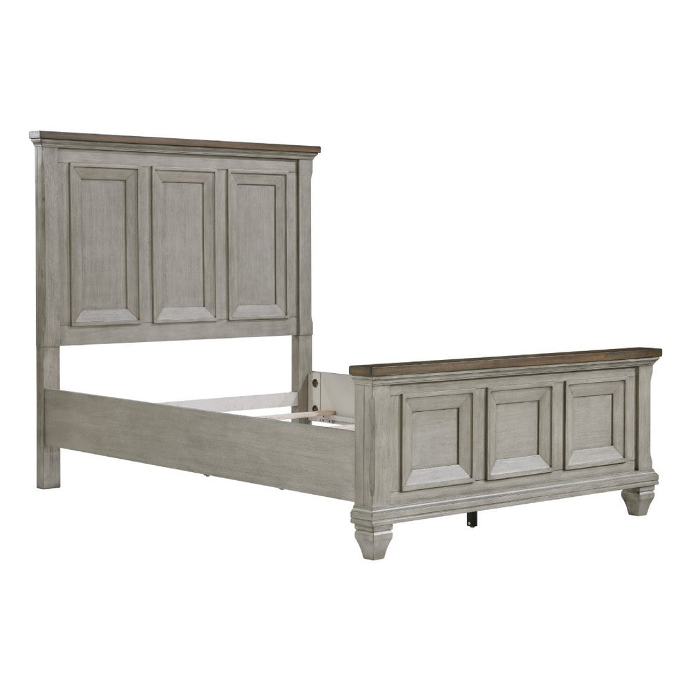 Rimy Queen Bed | Paneled Headboard & Footboard | Brown & Antique Gray