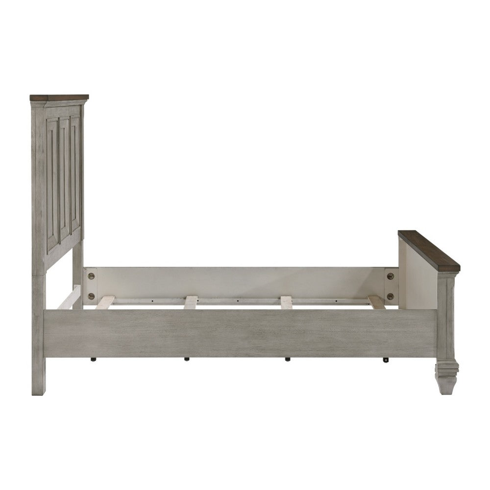 Rimy Queen Bed | Paneled Headboard & Footboard | Brown & Antique Gray