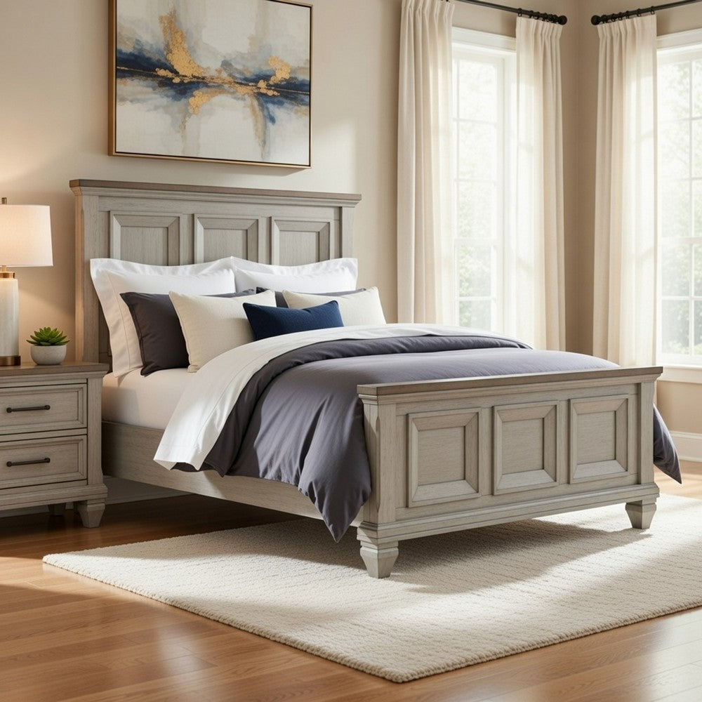 Rimy Queen Bed | Paneled Headboard & Footboard | Brown & Antique Gray