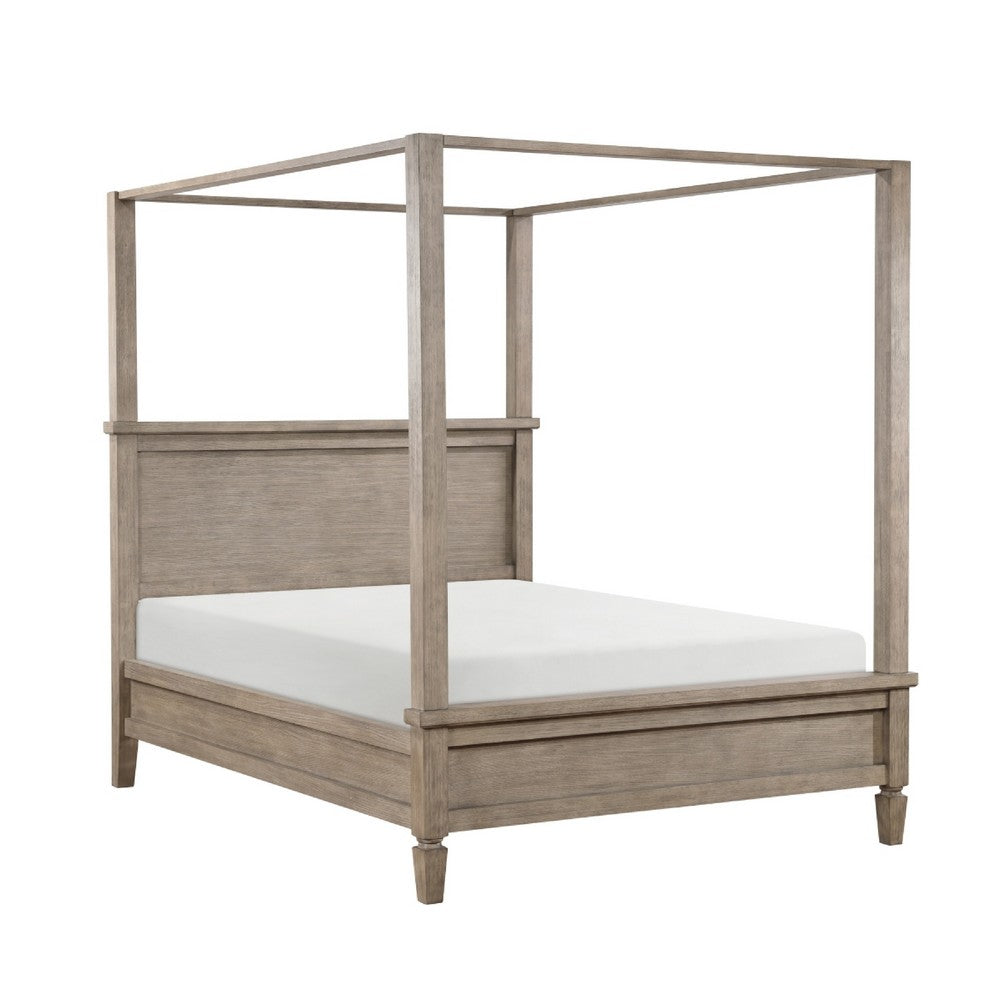 Cely Queen Canopy Bed | Paneled Headboard & Footboard | Farmhouse Oak Gray