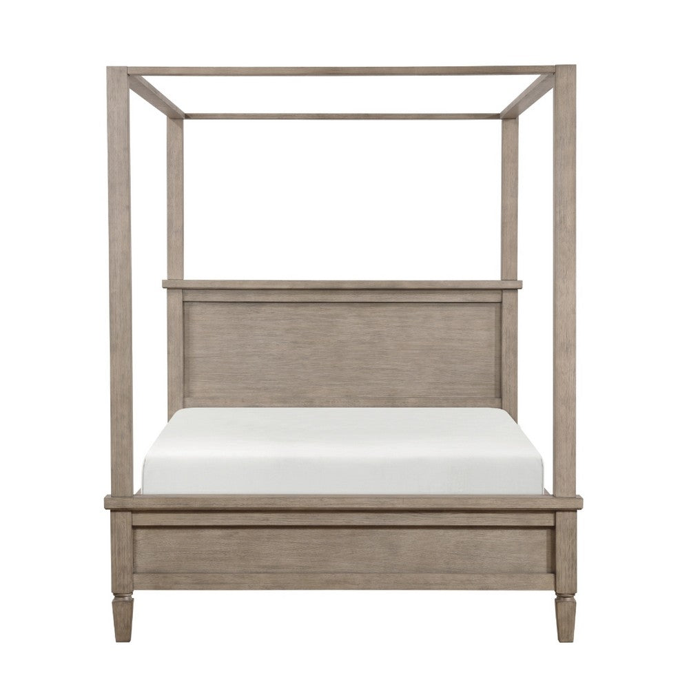 Cely Queen Canopy Bed | Paneled Headboard & Footboard | Farmhouse Oak Gray