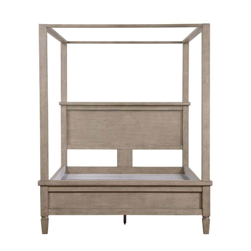 Cely Queen Canopy Bed | Paneled Headboard & Footboard | Farmhouse Oak Gray