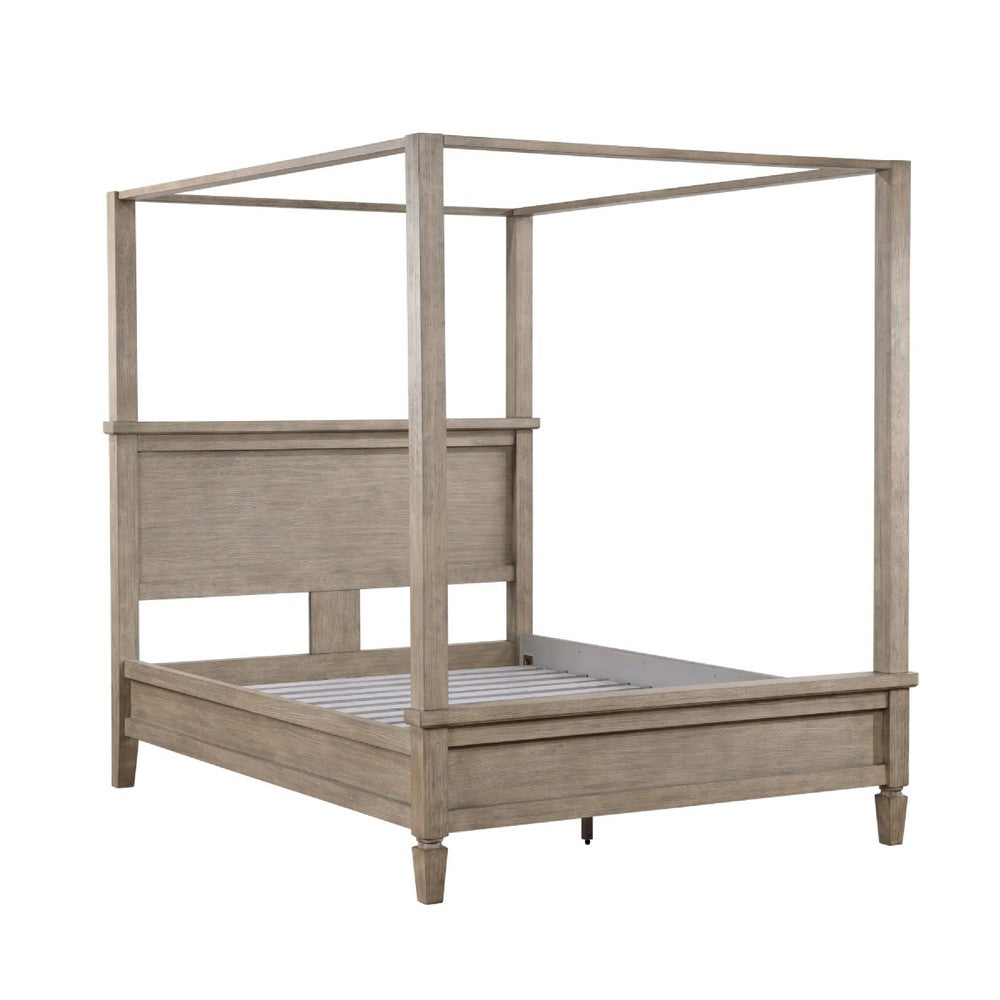 Cely Queen Canopy Bed | Paneled Headboard & Footboard | Farmhouse Oak Gray