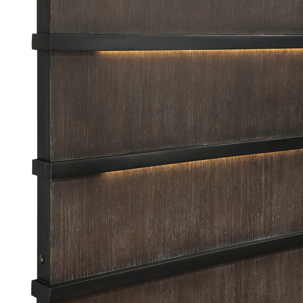 Acy Queen Bed | Slatted LED Headboard | Industrial Brownish Gray & Black