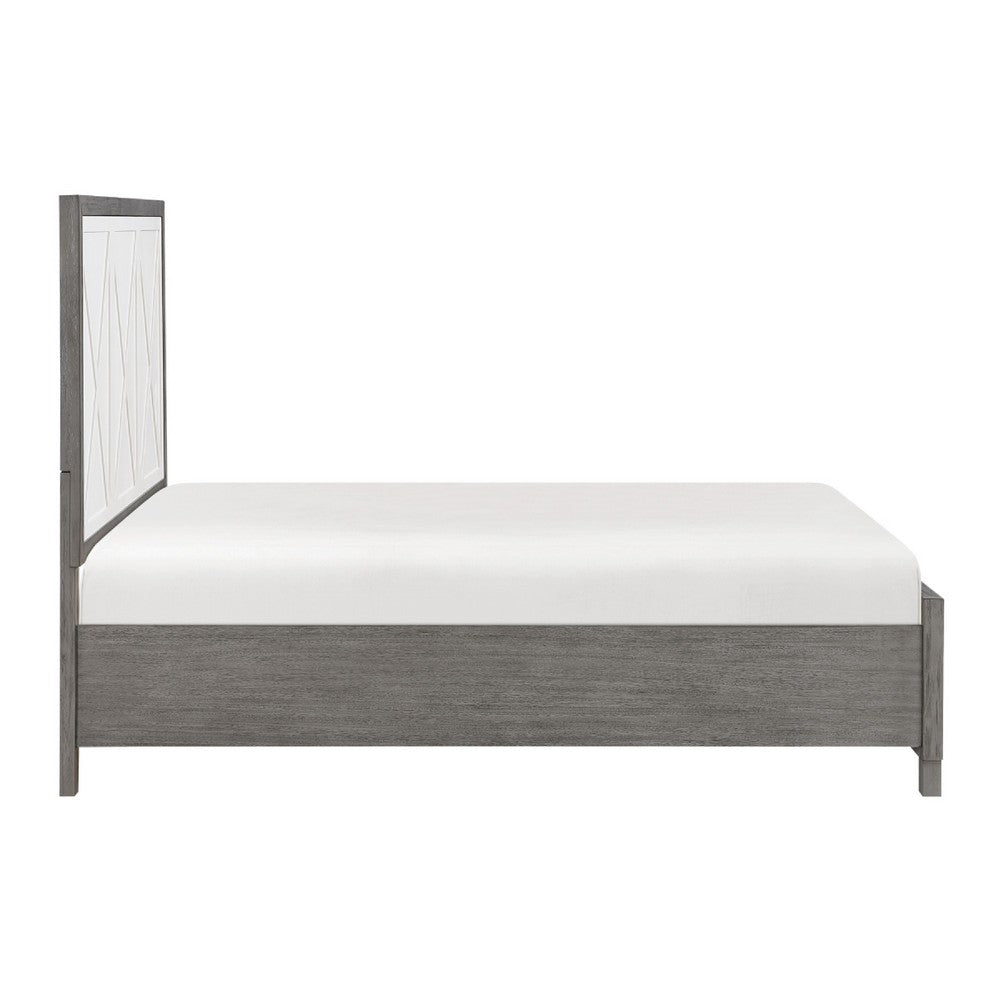 Owan Queen Bed | 2 Drawer Footboard Storage | Modern Panel Gray & Ivory
