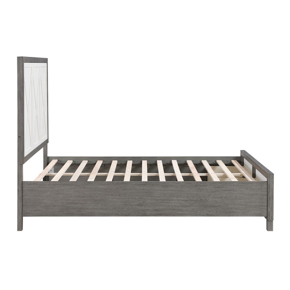 Owan Queen Bed | 2 Drawer Footboard Storage | Modern Panel Gray & Ivory