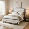 Owan Queen Bed | 2 Drawer Footboard Storage | Modern Panel Gray & Ivory