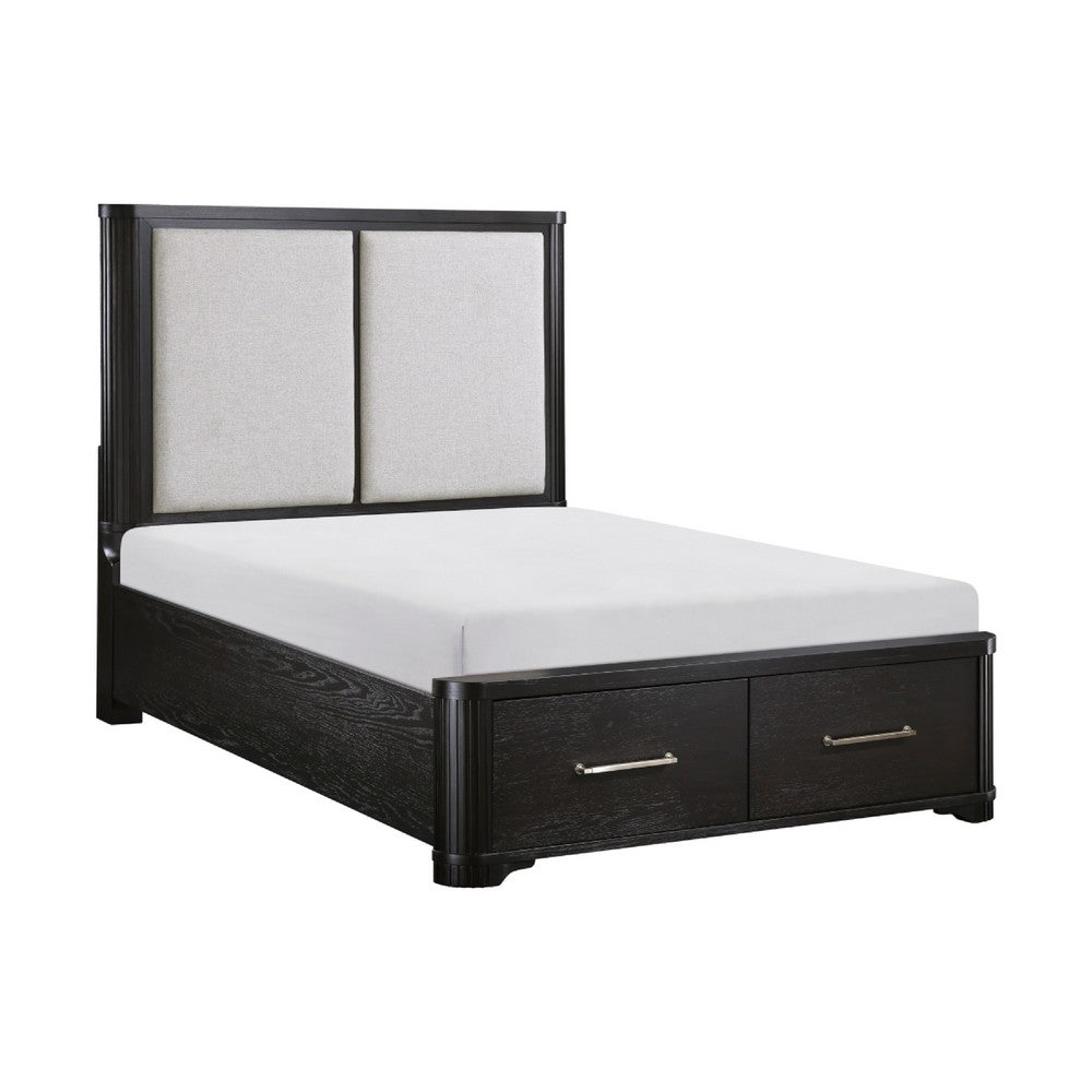 Gily Queen Bed | 2 Footboard Storage Drawers | Upholstered Headboard | Gray