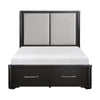 Gily Queen Bed | 2 Footboard Storage Drawers | Upholstered Headboard | Gray