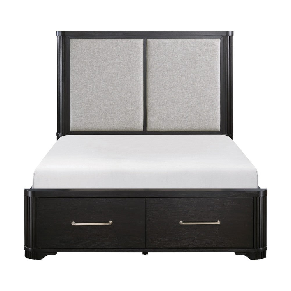 Gily Queen Bed | 2 Footboard Storage Drawers | Upholstered Headboard | Gray
