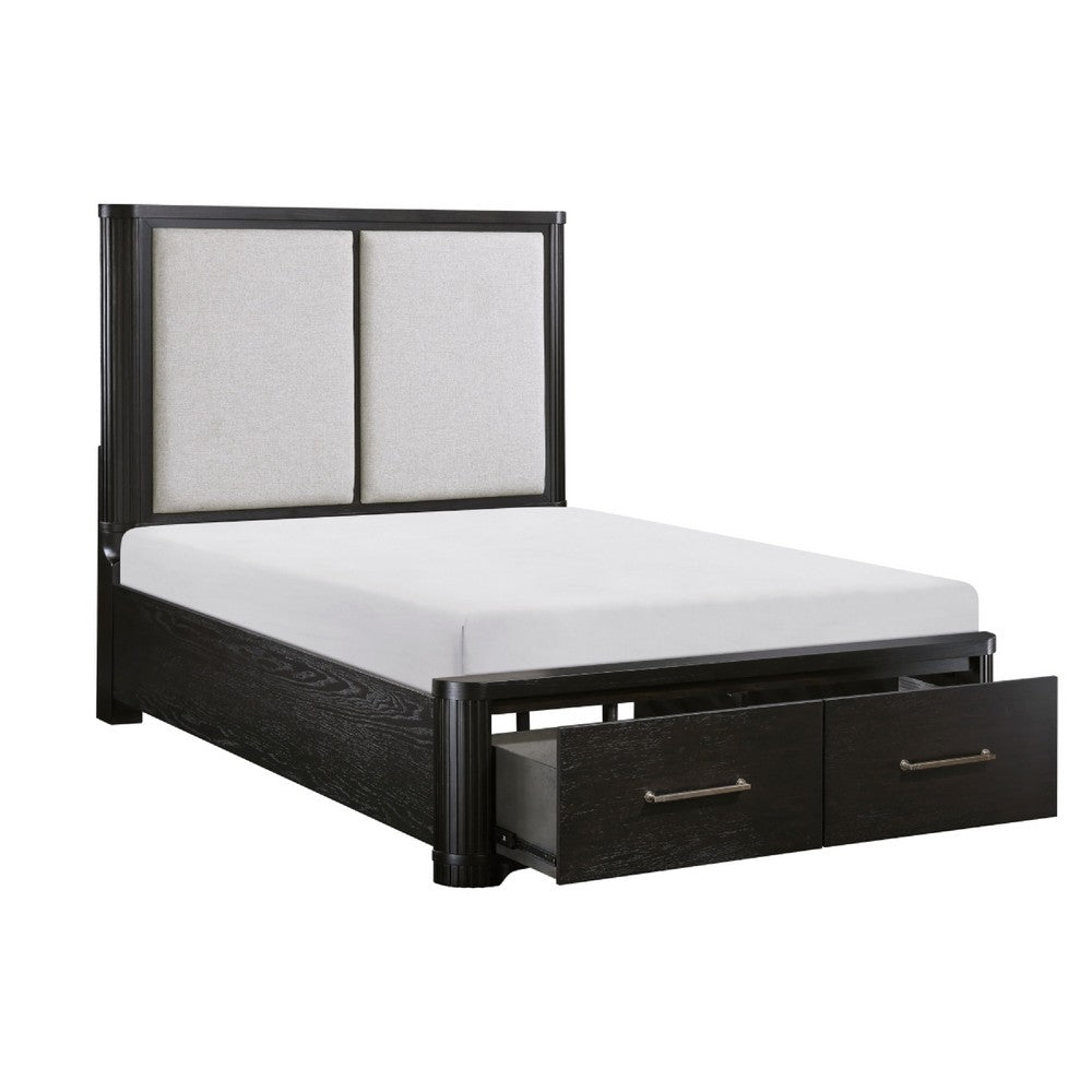 Gily Queen Bed | 2 Footboard Storage Drawers | Upholstered Headboard | Gray