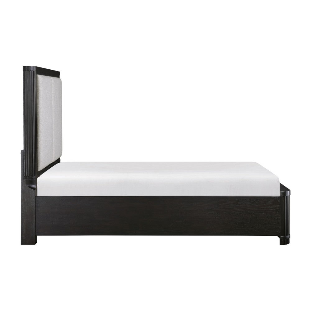 Gily Queen Bed | 2 Footboard Storage Drawers | Upholstered Headboard | Gray