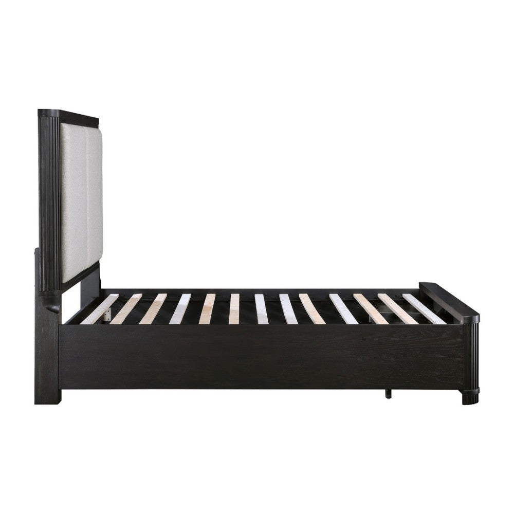 Gily Queen Bed | 2 Footboard Storage Drawers | Upholstered Headboard | Gray