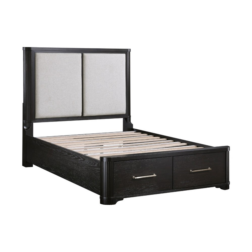 Gily Queen Bed | 2 Footboard Storage Drawers | Upholstered Headboard | Gray