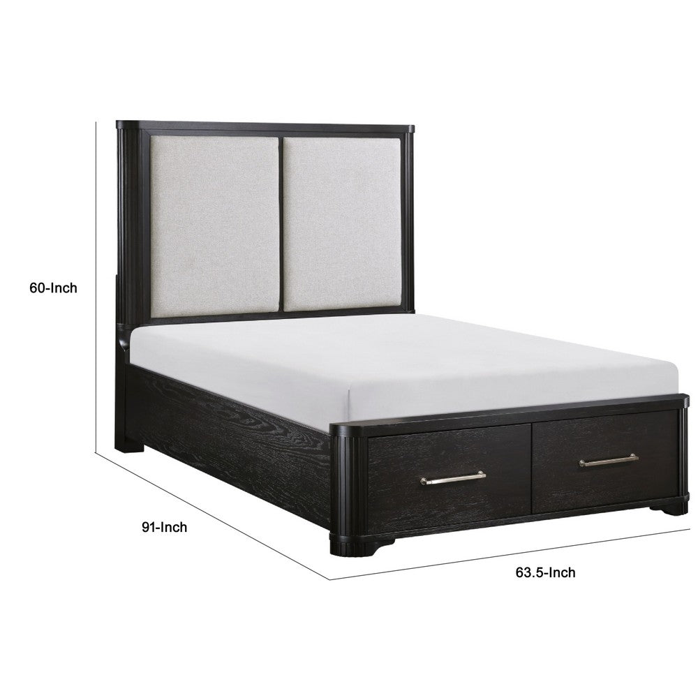 Gily Queen Bed | 2 Footboard Storage Drawers | Upholstered Headboard | Gray