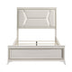 Lopa Queen Bed | LED Headboard Embossed Panels | White Chenille Upholstery