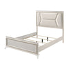 Lopa Queen Bed | LED Headboard Embossed Panels | White Chenille Upholstery