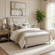 Lopa Queen Bed | LED Headboard Embossed Panels | White Chenille Upholstery