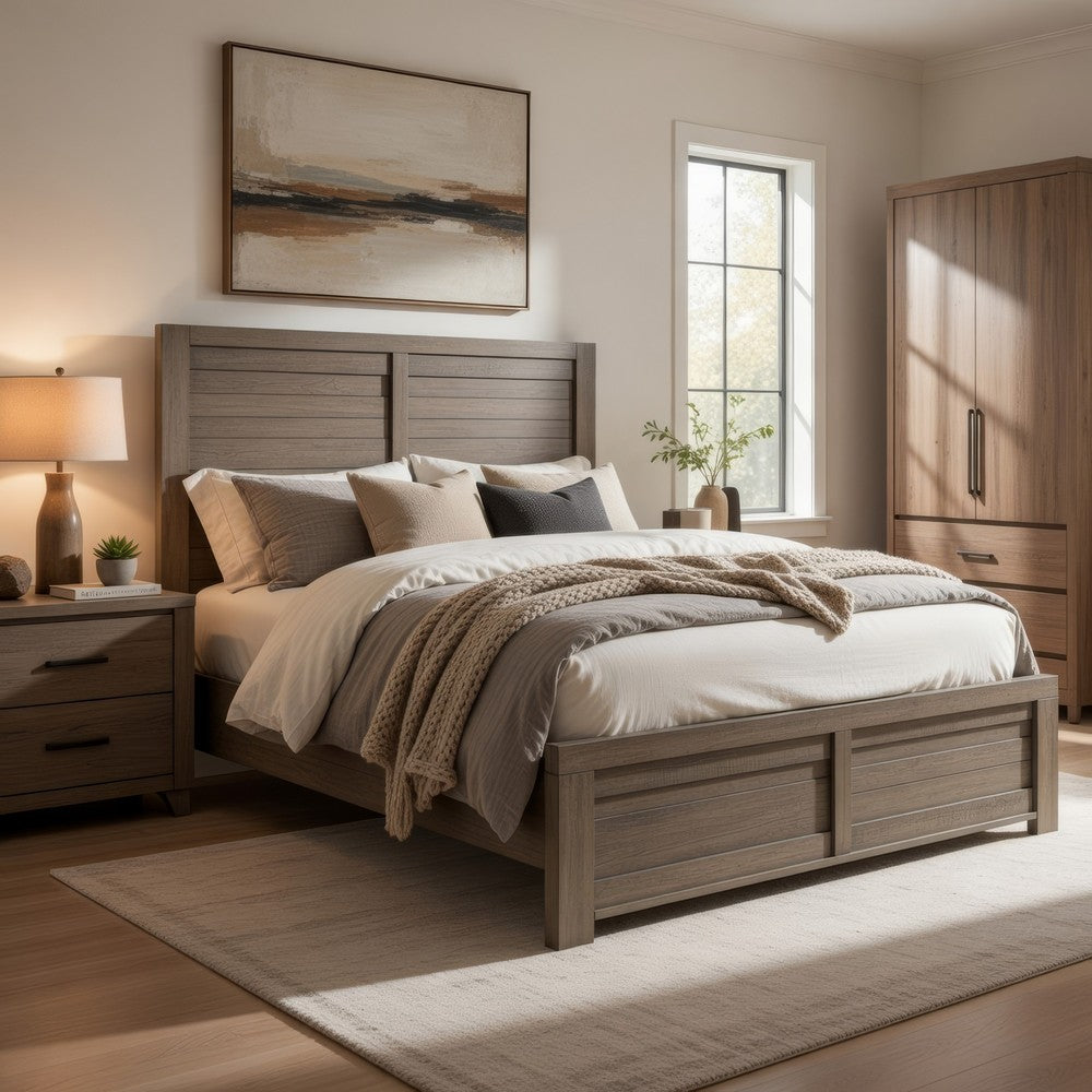 Niti Full Size Panel Bed | Planked Rustic Gray Wood Headboard Design