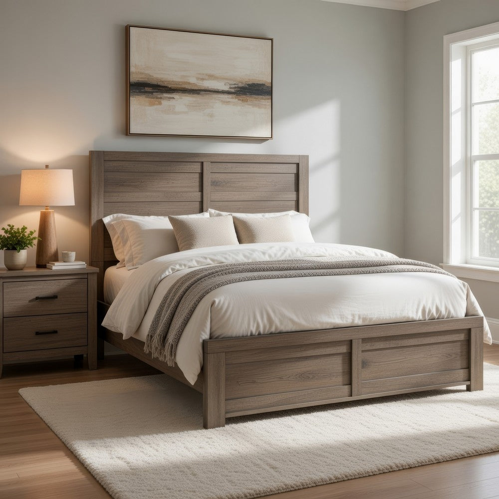 Niti Full Size Panel Bed | Planked Rustic Gray Wood Headboard Design