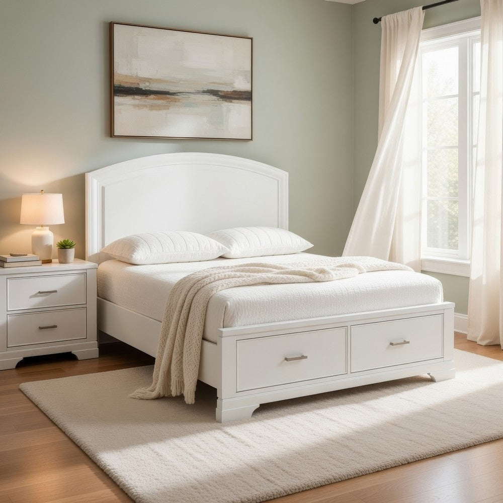 Hudy Queen Platform Storage Bed | 2 Drawer Footboard | Arch Headboard White