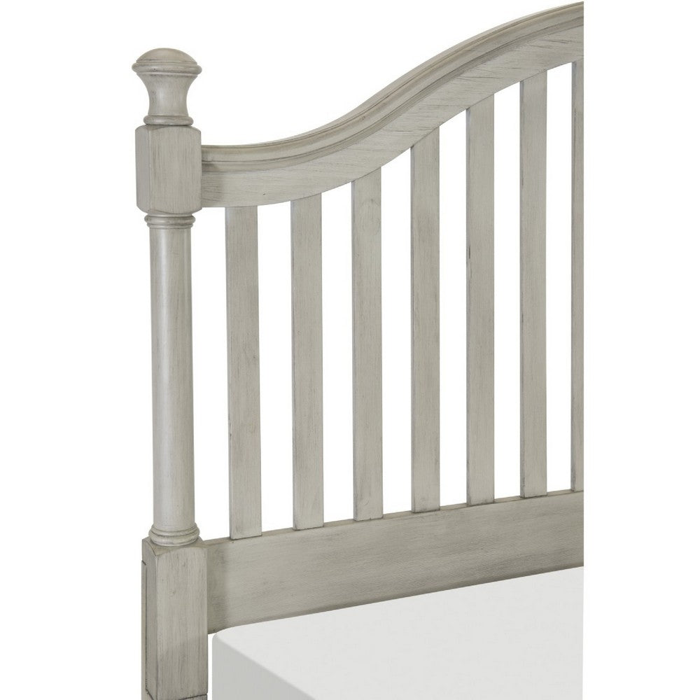 Mozz King Bed | Arched Headboard | Turned Finial Posts | Gray Vertical Slats