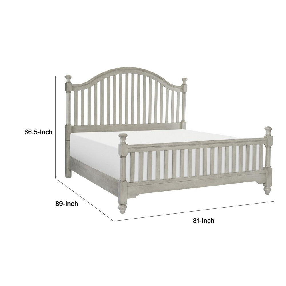 Mozz King Bed | Arched Headboard | Turned Finial Posts | Gray Vertical Slats