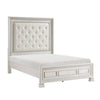 Rotu Queen Bed | Tufted Headboard with Nailheads | Pearl White Polyester