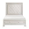 Rotu Queen Bed | Tufted Headboard with Nailheads | Pearl White Polyester