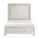 Rotu Queen Bed | Tufted Headboard with Nailheads | Pearl White Polyester