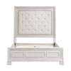 Rotu Queen Bed | Tufted Headboard with Nailheads | Pearl White Polyester
