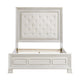 Rotu Queen Bed | Tufted Headboard with Nailheads | Pearl White Polyester
