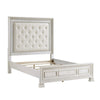 Rotu Queen Bed | Tufted Headboard with Nailheads | Pearl White Polyester