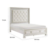 Rotu Queen Bed | Tufted Headboard with Nailheads | Pearl White Polyester