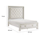 Rotu Queen Bed | Tufted Headboard with Nailheads | Pearl White Polyester