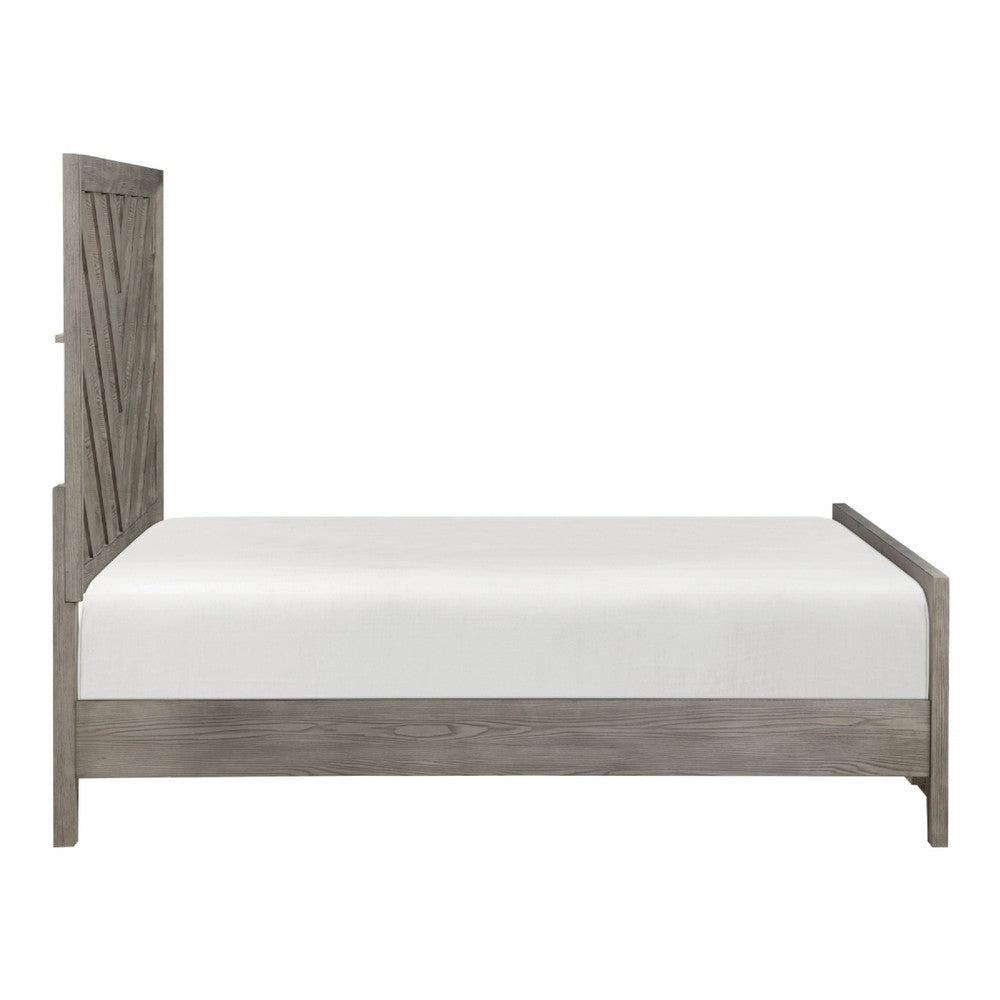 Laso Queen Panel Bed | Chevron Design Headboard & Footboard | Gray Wood