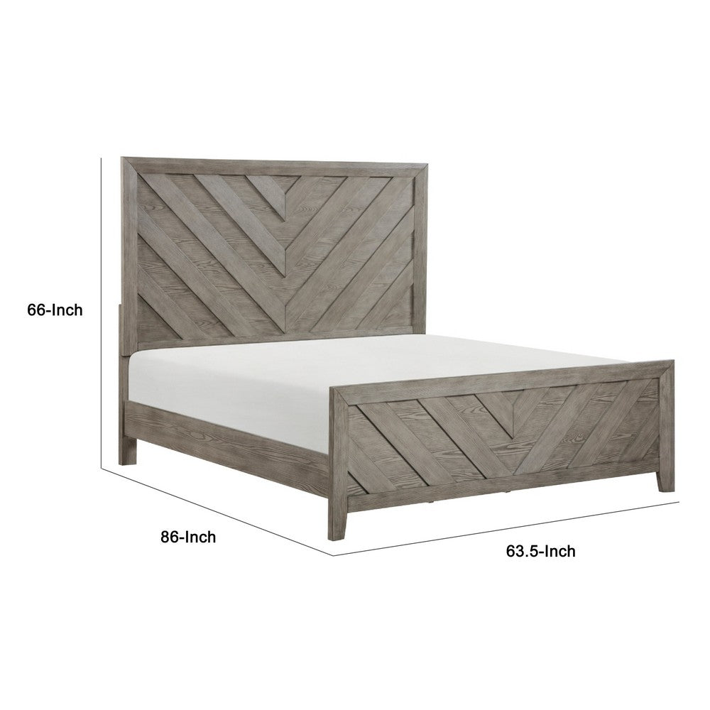 Laso Queen Panel Bed | Chevron Design Headboard & Footboard | Gray Wood