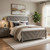 Laso Queen Panel Bed | Chevron Design Headboard & Footboard | Gray Wood
