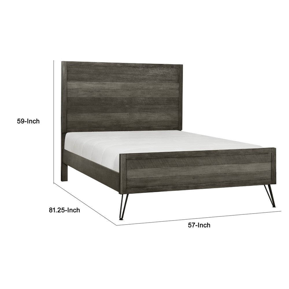 Umer Full Bed | Plank Headboard & Footboard | Trichromatic Gray | Metal Legs
