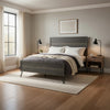 Umer King Bed | Plank Headboard & Footboard | Trichromatic Gray | Metal Legs