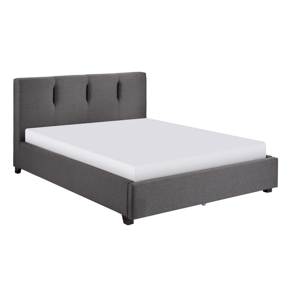 Orra Full Platform Bed | Padded Headboard | Channel Stitch Gray Polyester