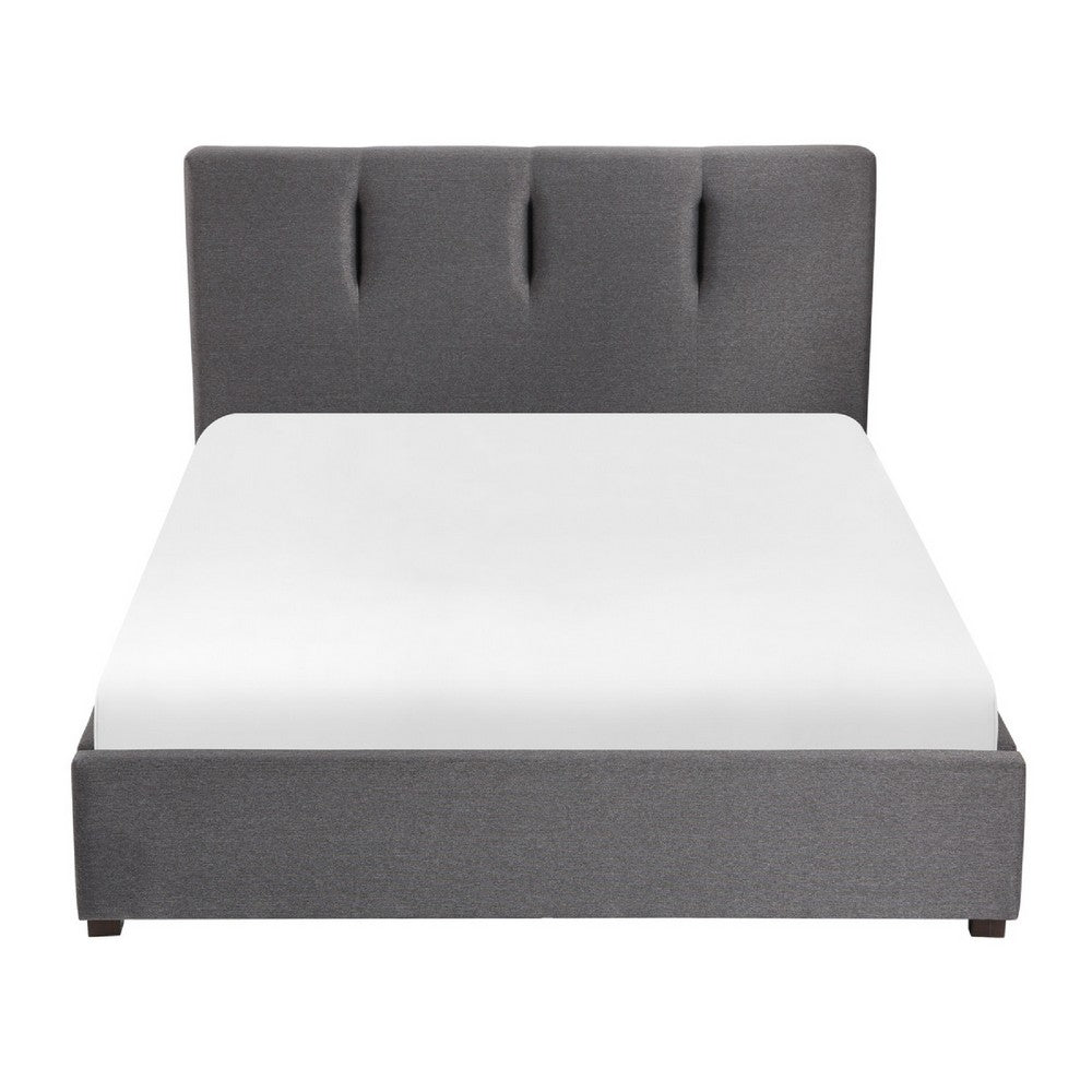 Orra Full Platform Bed | Padded Headboard | Channel Stitch Gray Polyester
