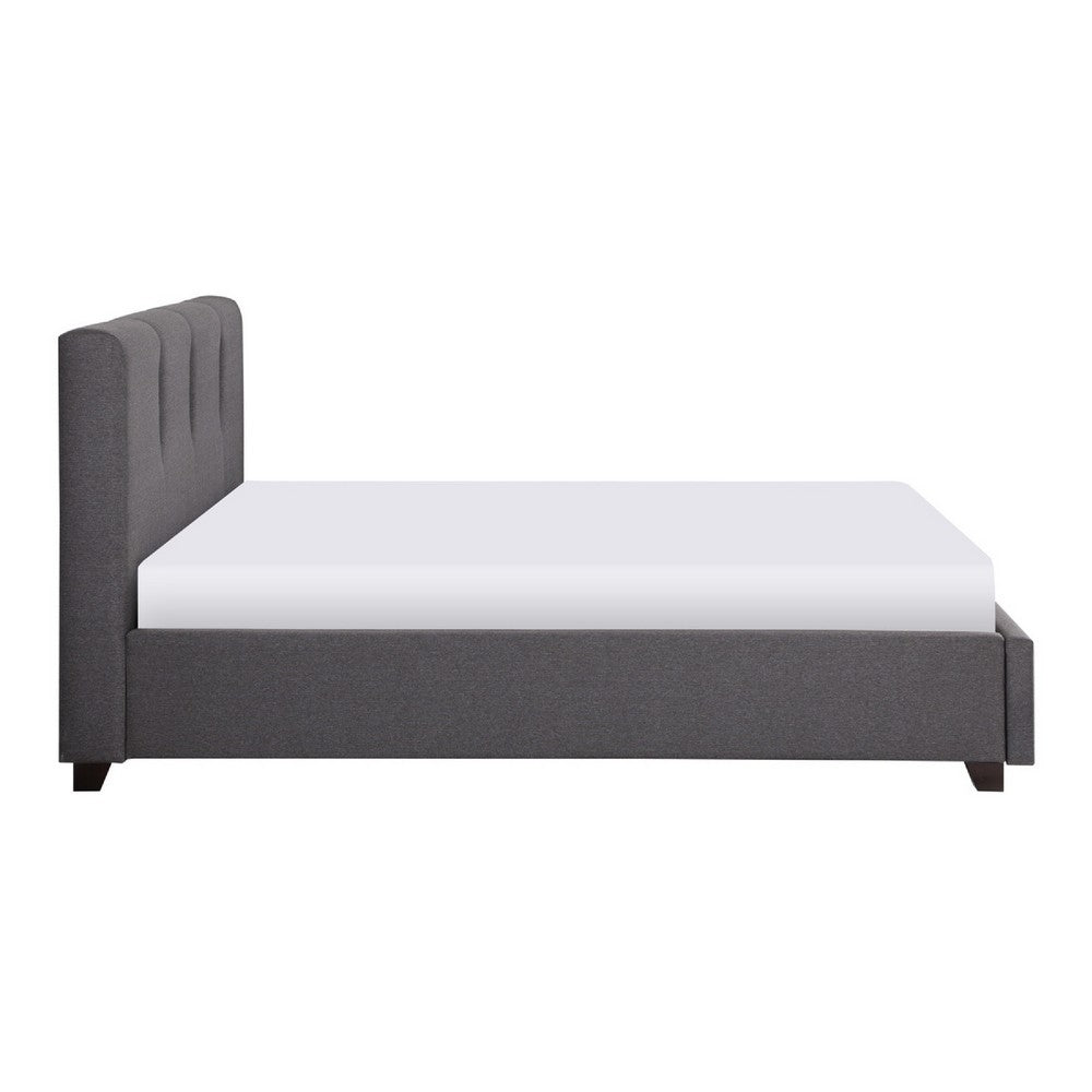 Orra Full Platform Bed | Padded Headboard | Channel Stitch Gray Polyester